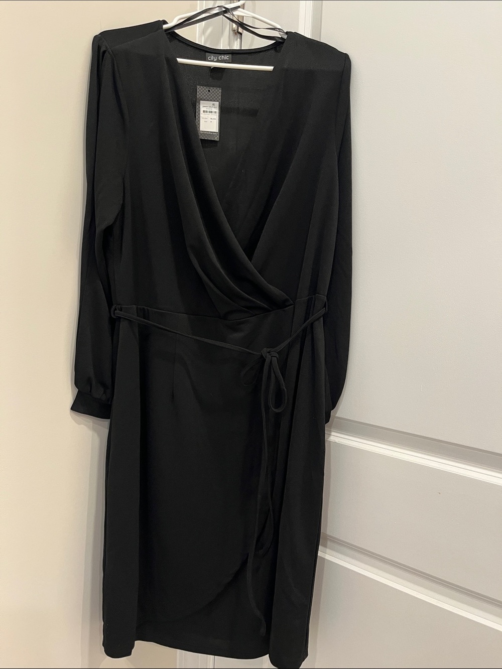 City Chic Black Long Sleeve Wrap Midi Dress